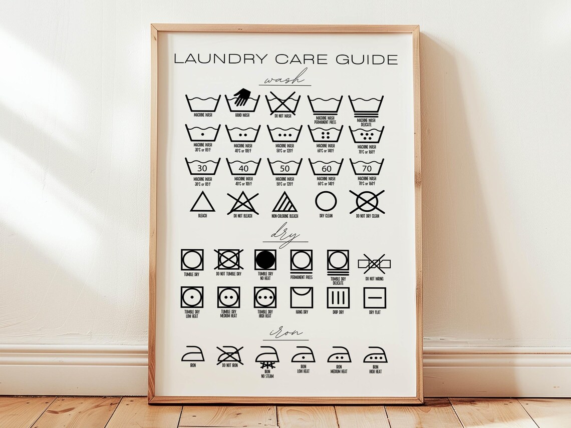 Laundry Care Symbols Art Print, Laundry Room Decor