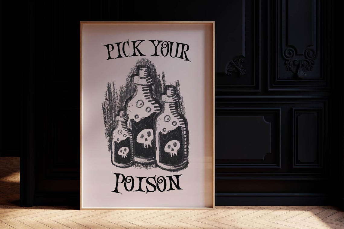 Pick Your Poison Skull Potion Bottles Vintage Halloween Poster - Image 2