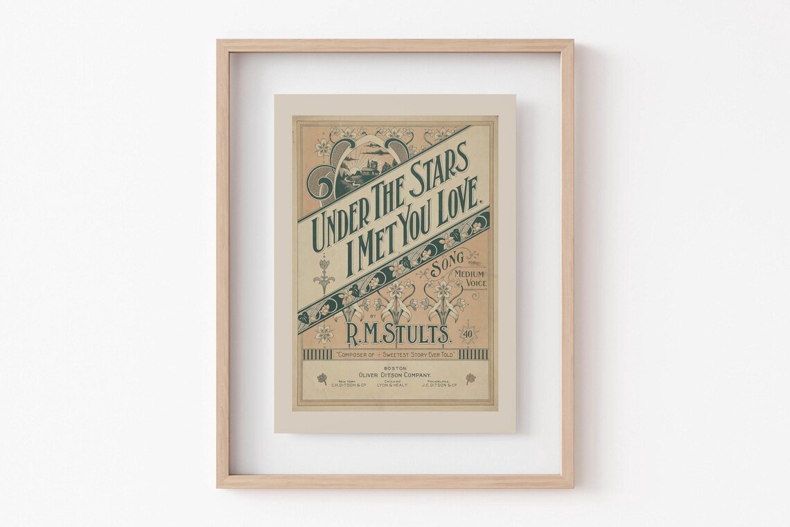 Under The Stars I Met You Love Antique Sheet Music Cover Art Poster - Image 5