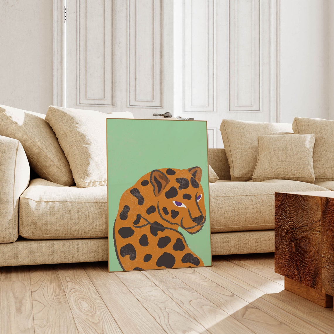 Funky Leopard Illustration Mint Green Trendy Animal Art Poster - Image 5