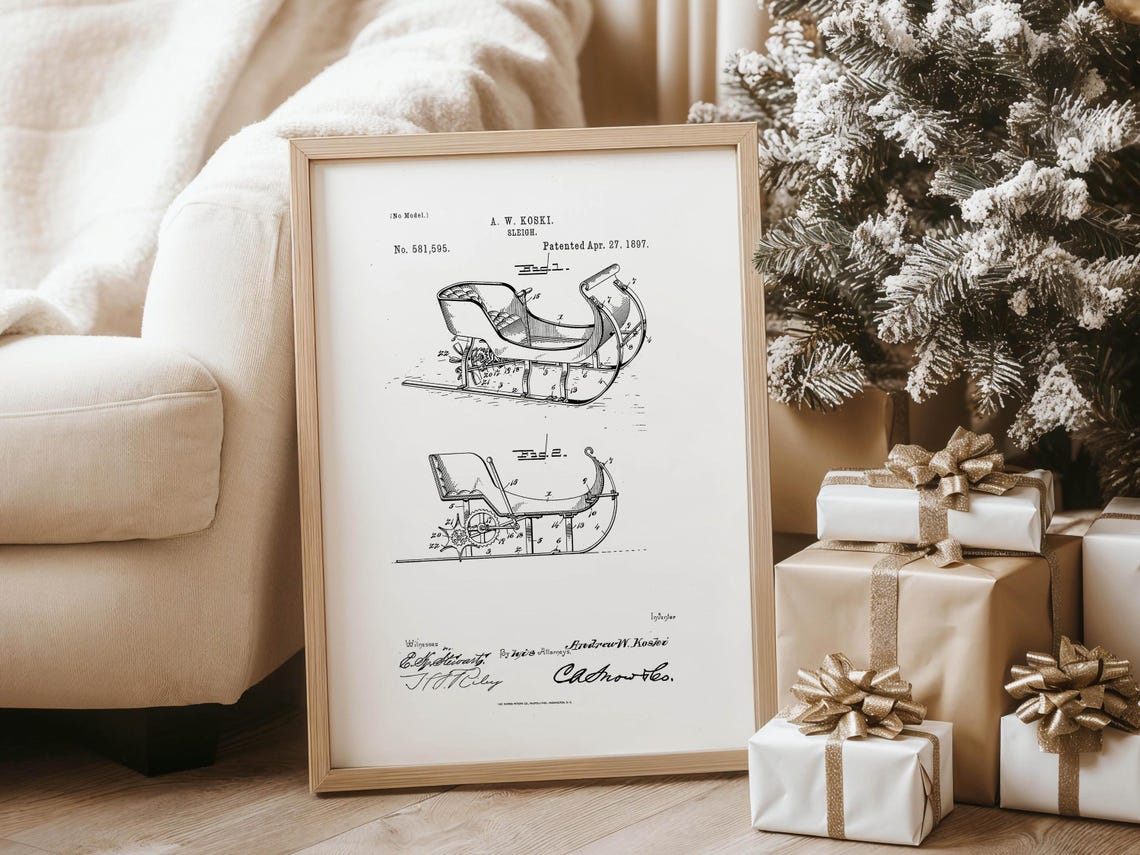 A W Koski Sleigh Patent 1897 Vintage Technical Drawing Poster - Image 5
