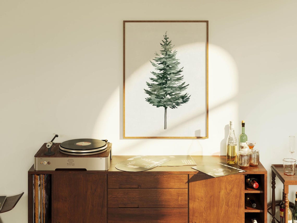 Classic Watercolor Evergreen Pine Tree Branch Winter Holiday Poster - Image 3