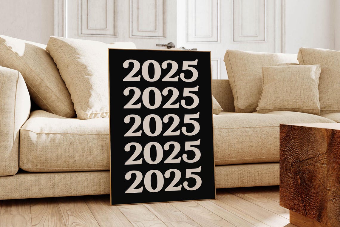 2025 Stacked Retro Serif Year Number Bold Black Cream Wall Poster - Image 2