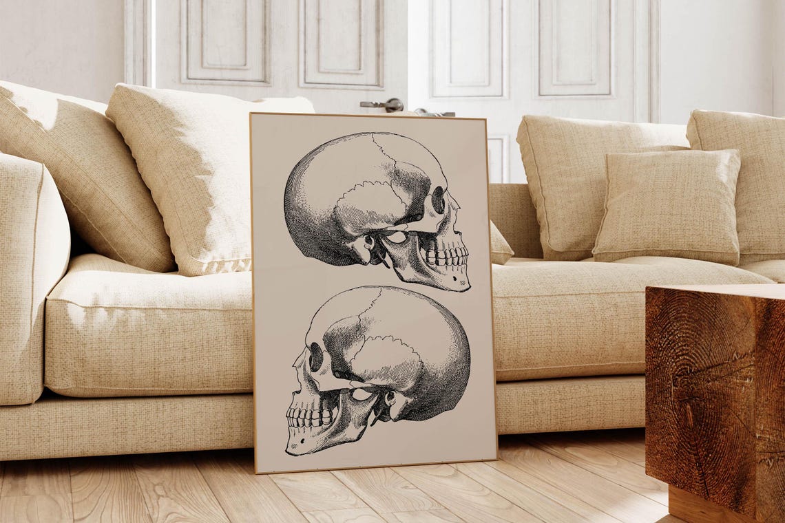 Vintage Anatomical Skull Engraving Dual Skeleton Gothic Art Poster - Image 5