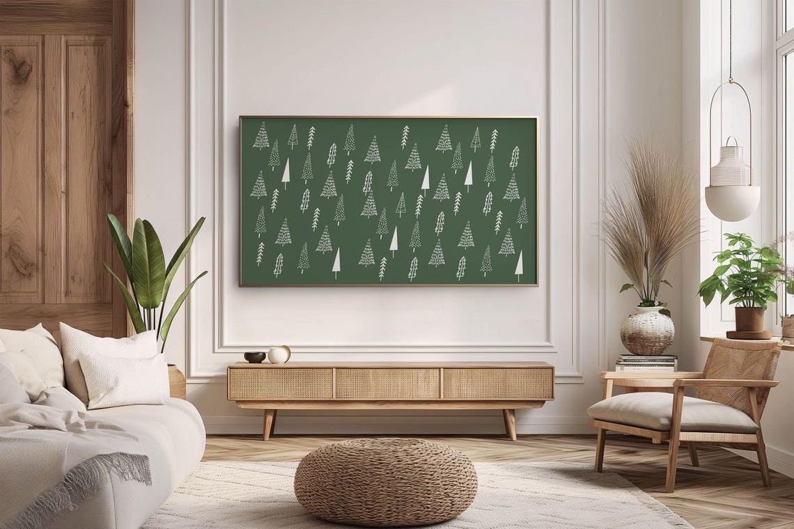Minimalist White Tree Pattern Green Bold Wide Holiday Art Poster - Image 2