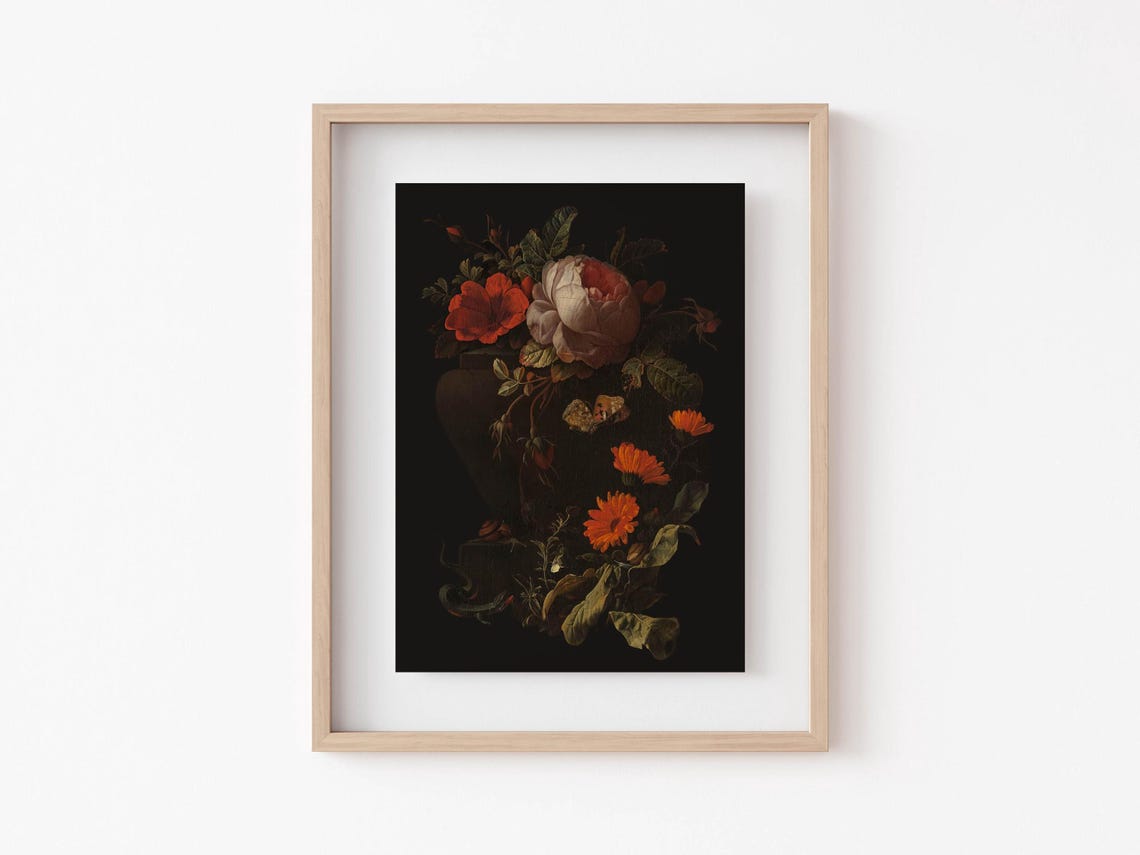 Dark Botanical Floral Still Life Dutch Master Moody Vintage Poster - Image 3