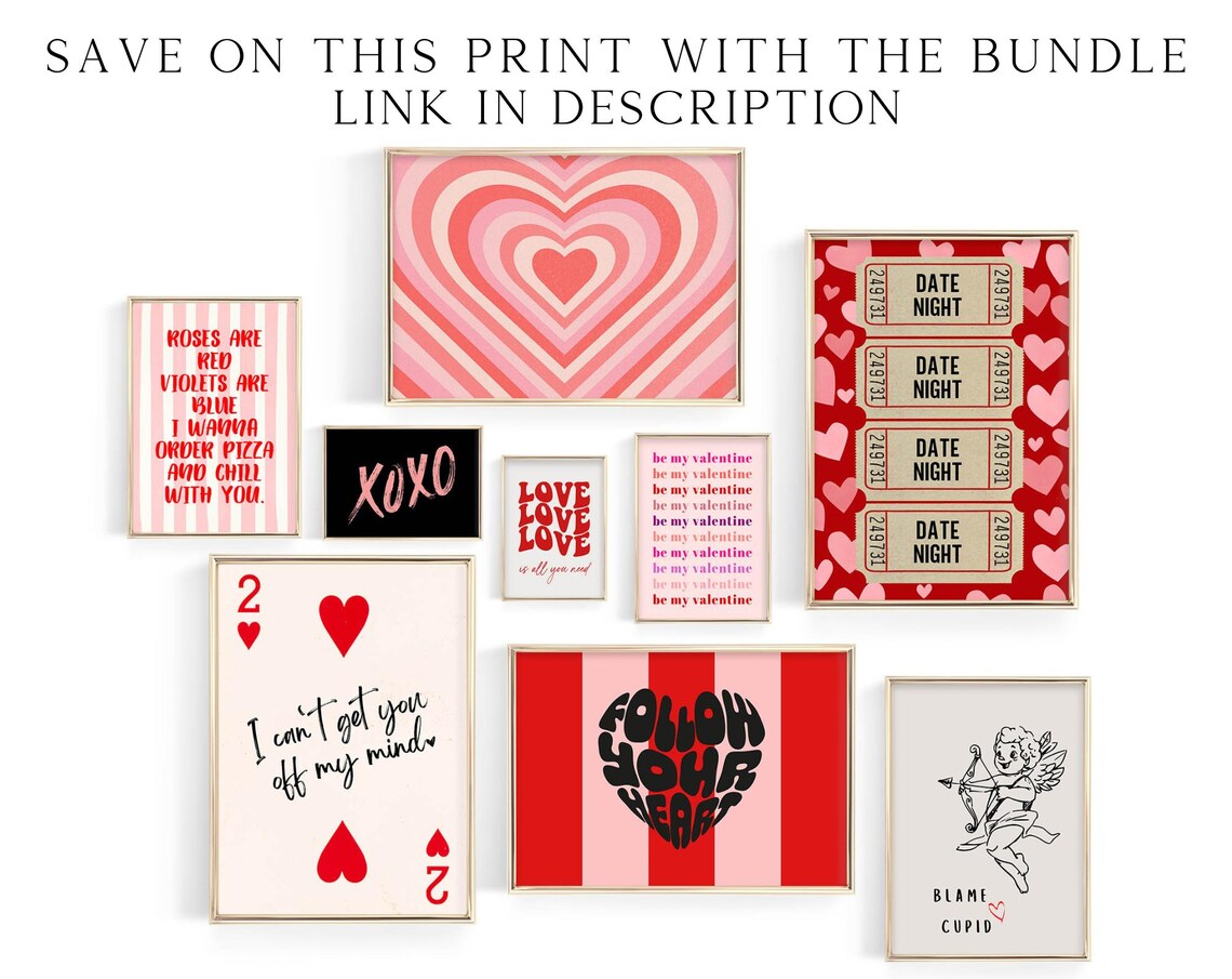 Valentines Day Pink Wall Art, Be My Valentine Poster - Image 2