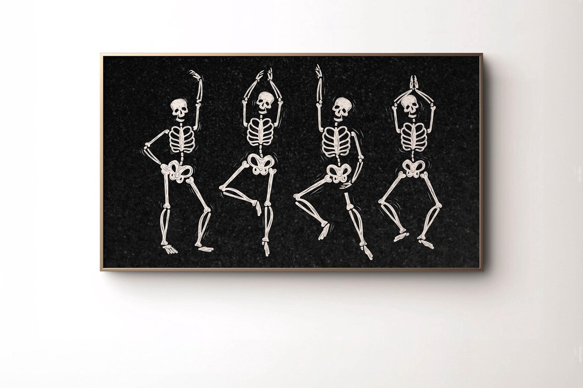 Dancing Skeletons Black Glitter Background Funny Halloween Party Poster - Image 2