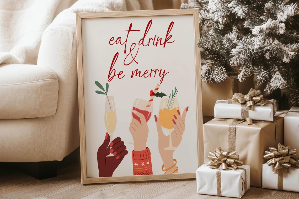 Eat Drink and Be Merry Holiday Christmas Cocktail Cheers Bar Poster - Image 6