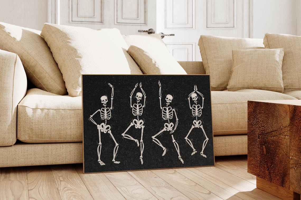 Fun Dancing Skeletons Spooky Halloween Party Black White Poster - Image 5