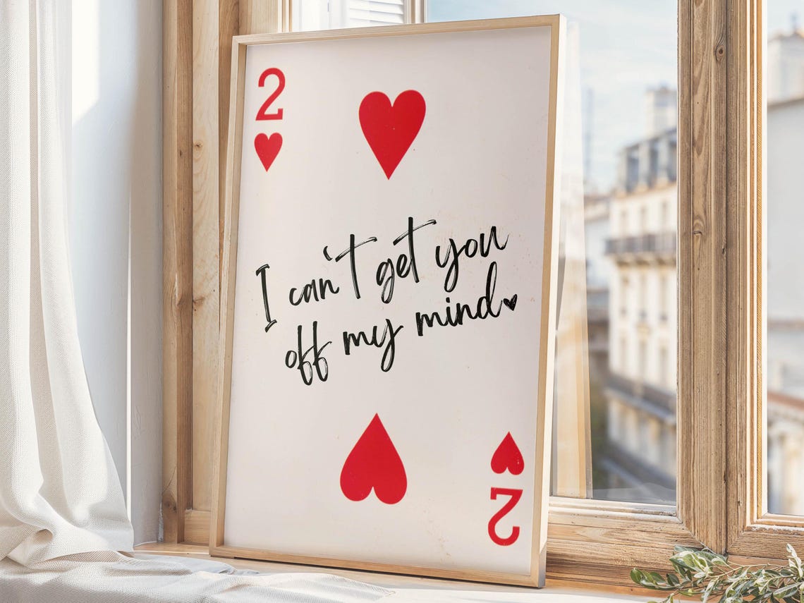 Two of Hearts Playing Card I Cant Get You Off My Mind Love Poster - Image 2