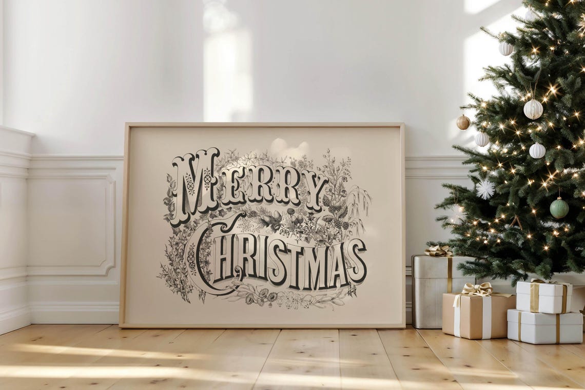 Merry Christmas Victorian Ornate Botanical Vintage Lettering Poster - Image 5