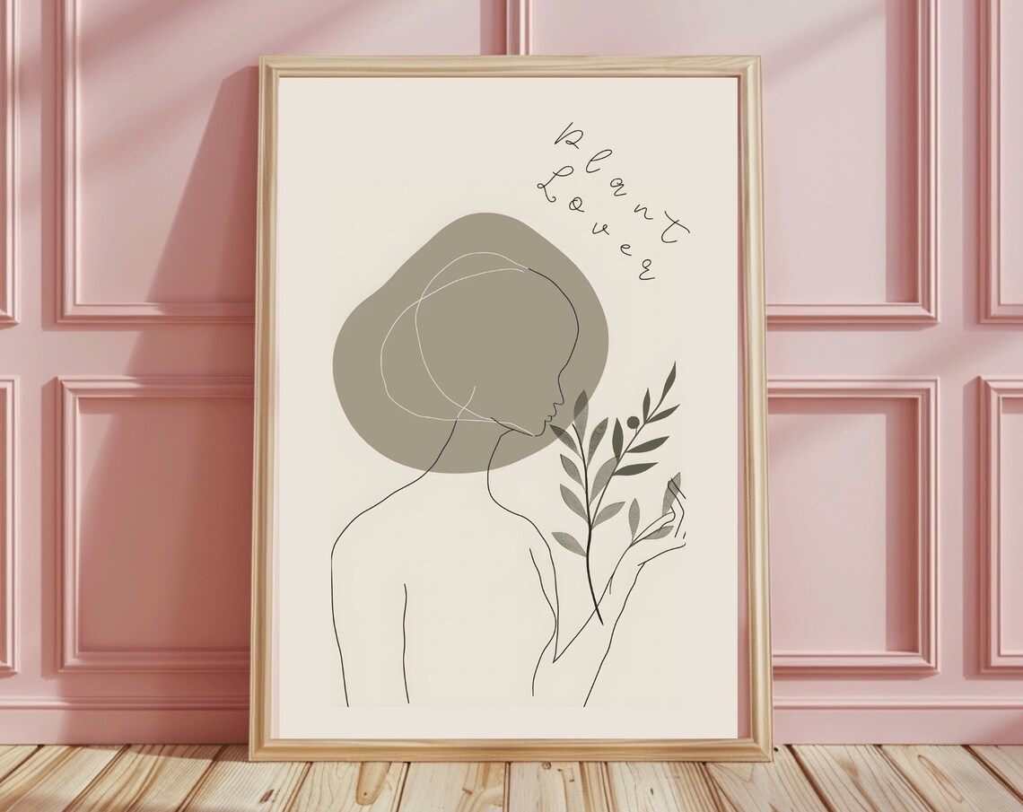 Plant Lover Minimalist Line Art Woman Profile Botanical Poster