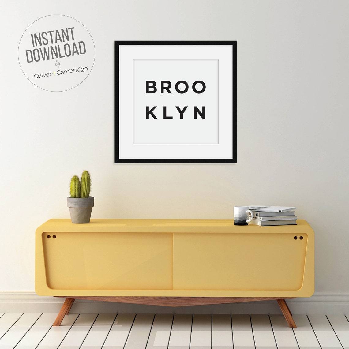 Brooklyn Minimalist Typography Poster Black on White City Art