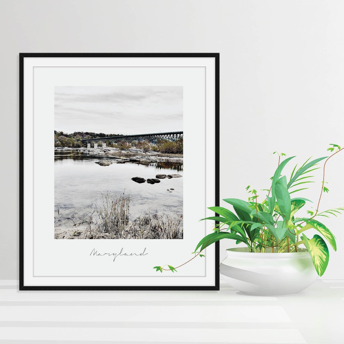 Maryland River Bridge Landscape Photography Minimalist Wall Art
