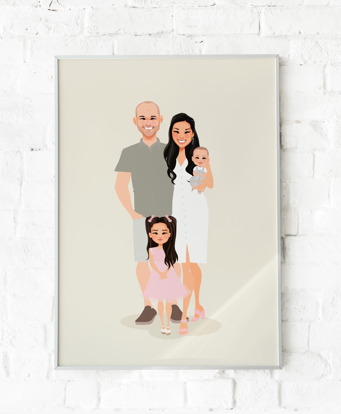 Custom Illustrated Family of Four Portrait With Baby and Daughter Poster
