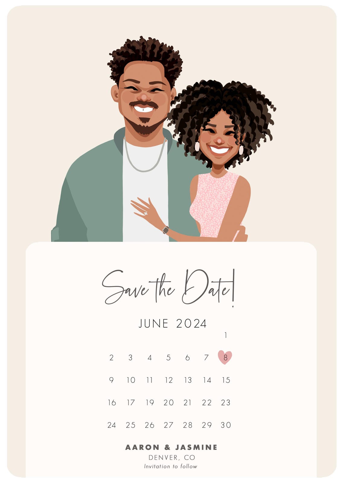 Custom Illustrated Save the Date Card With Couple Portrait Poster - Image 6