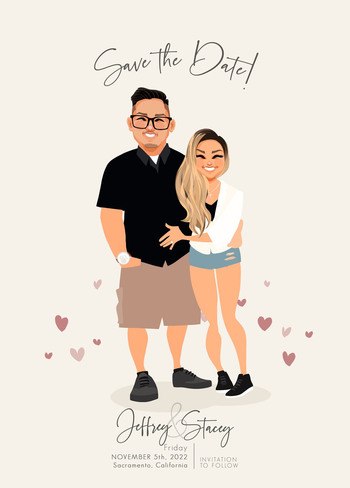 Custom Save the Date Card Illustration for Jeffrey and Stacey Poster - Image 5