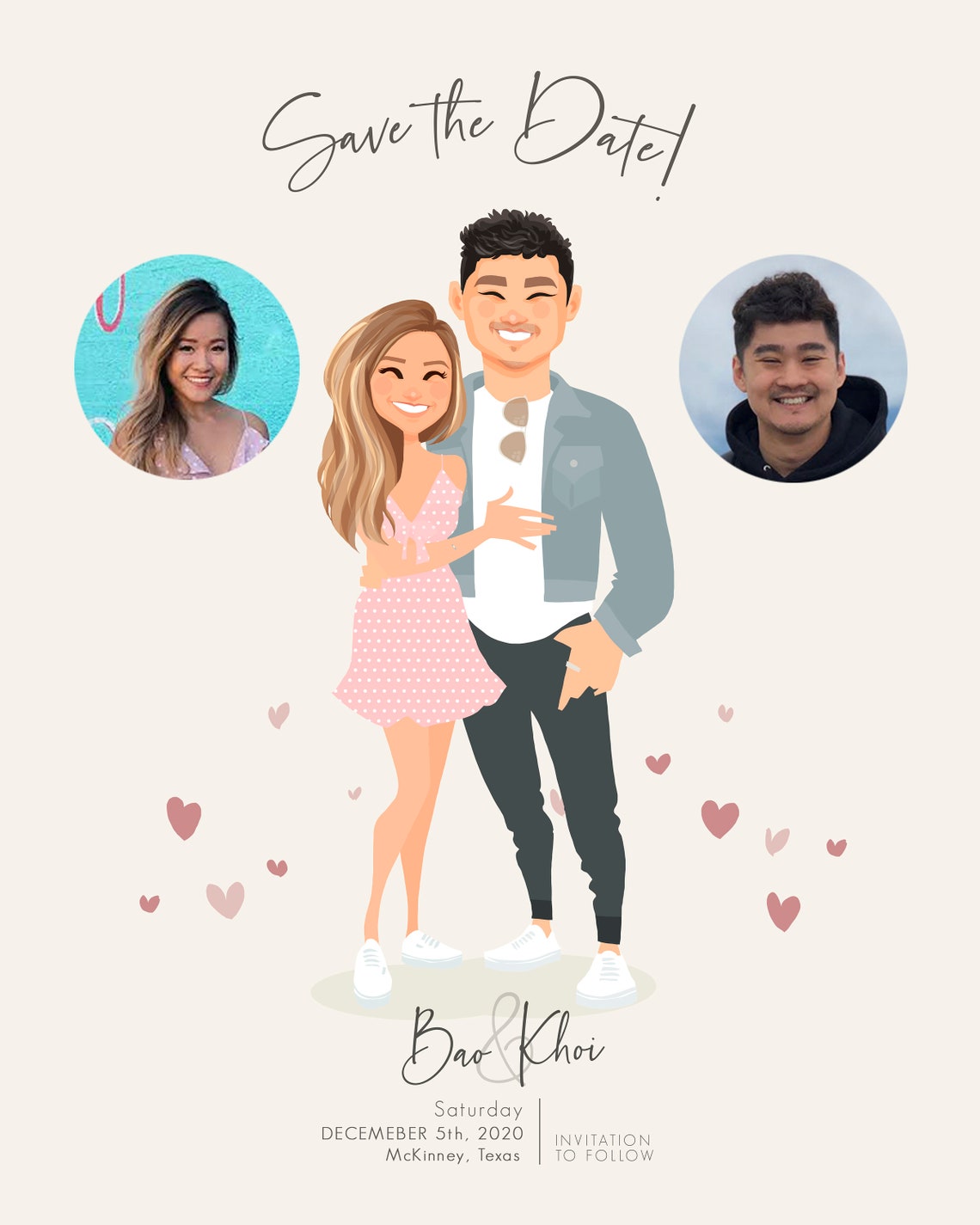 Custom Illustrated Save the Date Card for Tori and Brandon Poster - Image 4