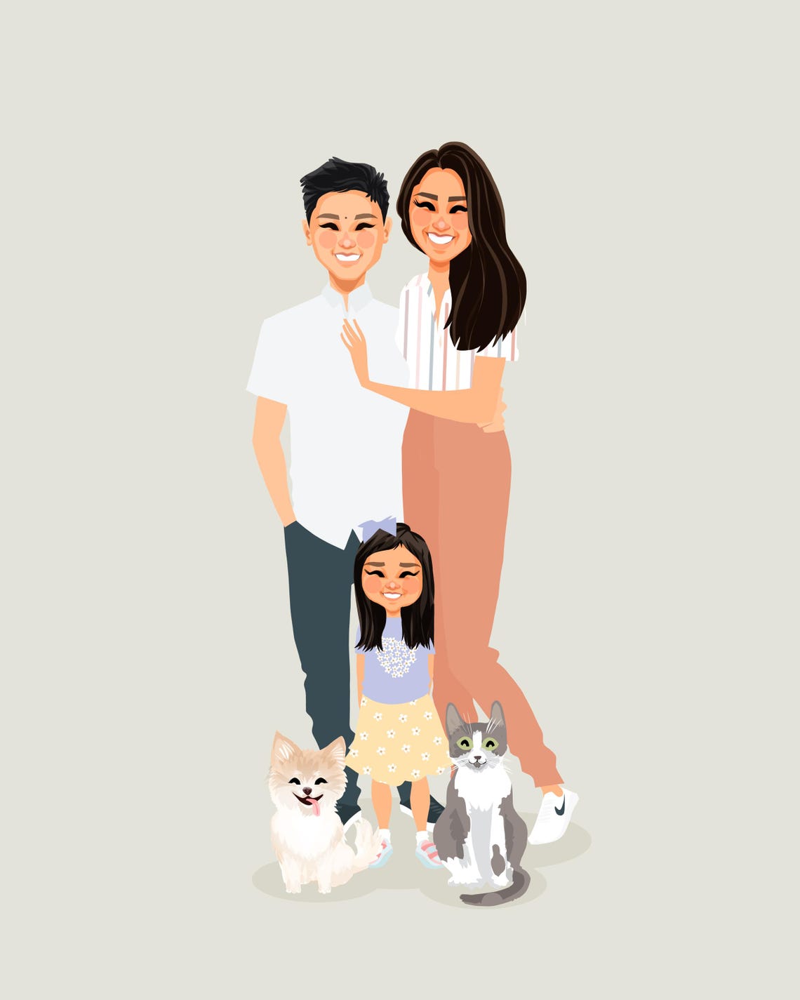 Custom Illustrated Family Portrait With Daughter Dog and Cat Poster - Image 6