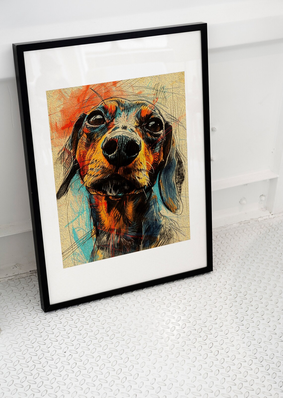 Dachshund Oil Painting Style Sketch Portrait Colorful Wiener Dog Poster