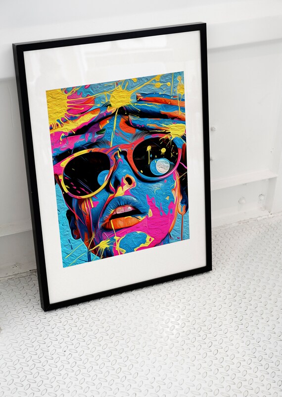 Electric Neon Pop Art Woman Sunglasses Paint Splash Portrait Poster