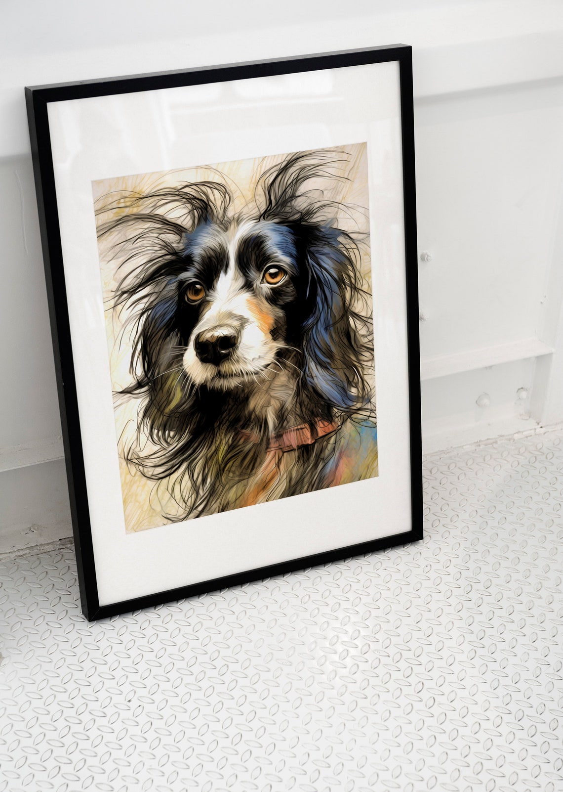 Spaniel Playful Puppy Sketch Portrait Long Ears Dog Lover Pet Poster
