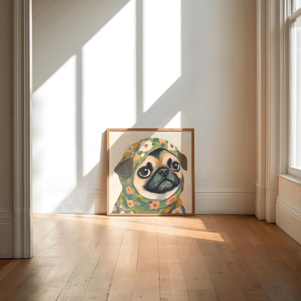 Babushka Pug Dog Print, Funny Nursery Wall Art