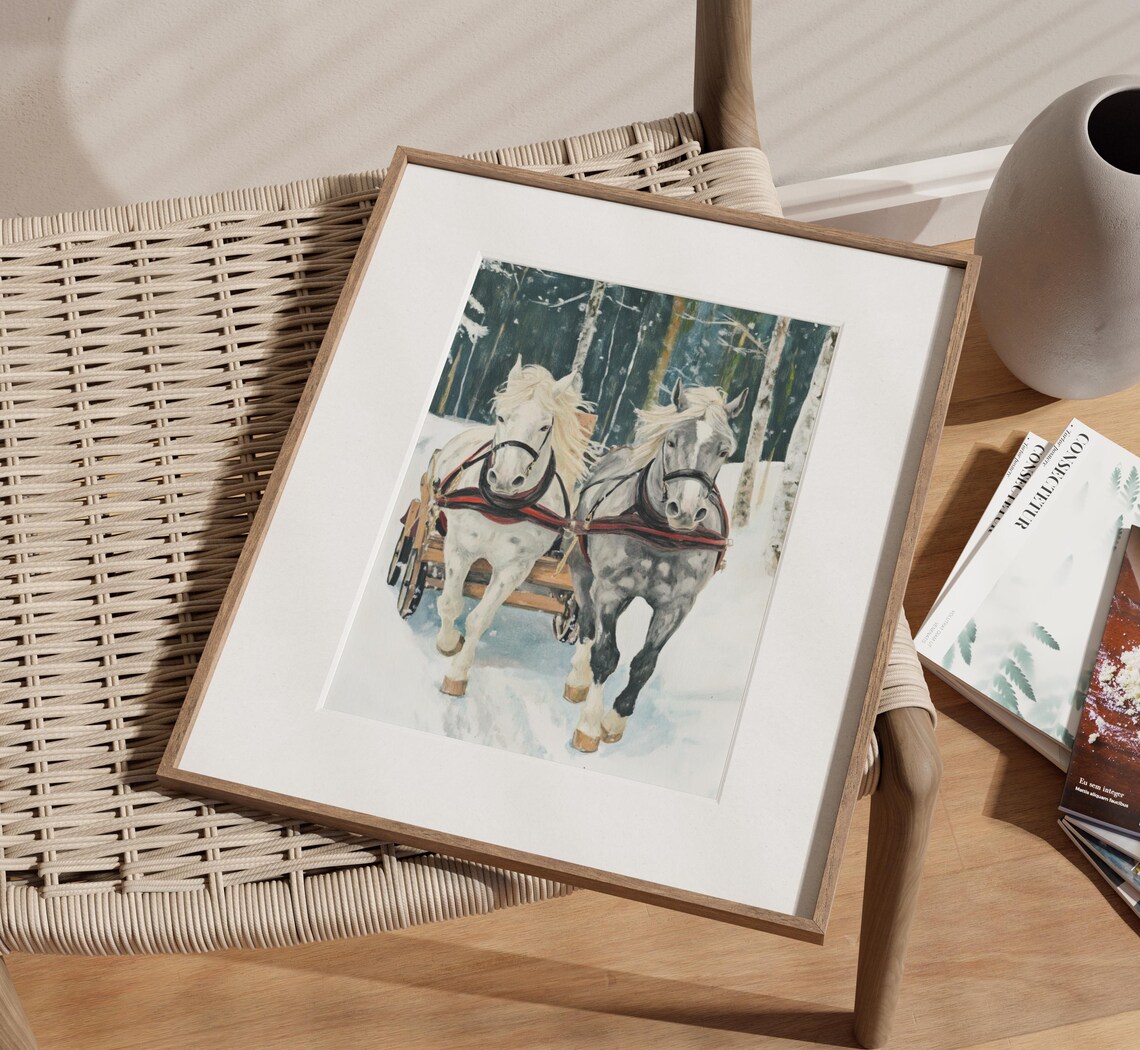 Winter Horse Carriage Wall Art Equestrian Winter Scene Farmhouse Christmas Decor Winter Horses Horse Lover Gift Horse Mom - Image 3