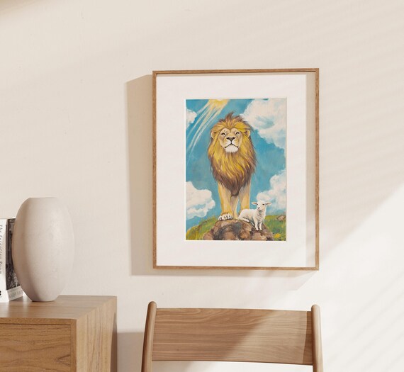 Lion And Lamb Peaceable Kingdom Christian Faith Watercolor Poster