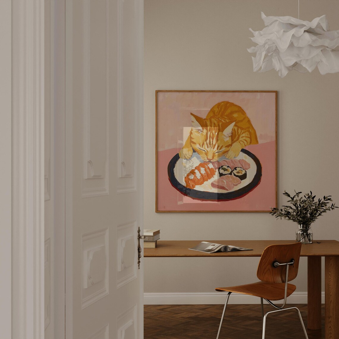 Sushi Orange Tabby Cat Poster, Tokyo Kitchen Art Print - Image 3