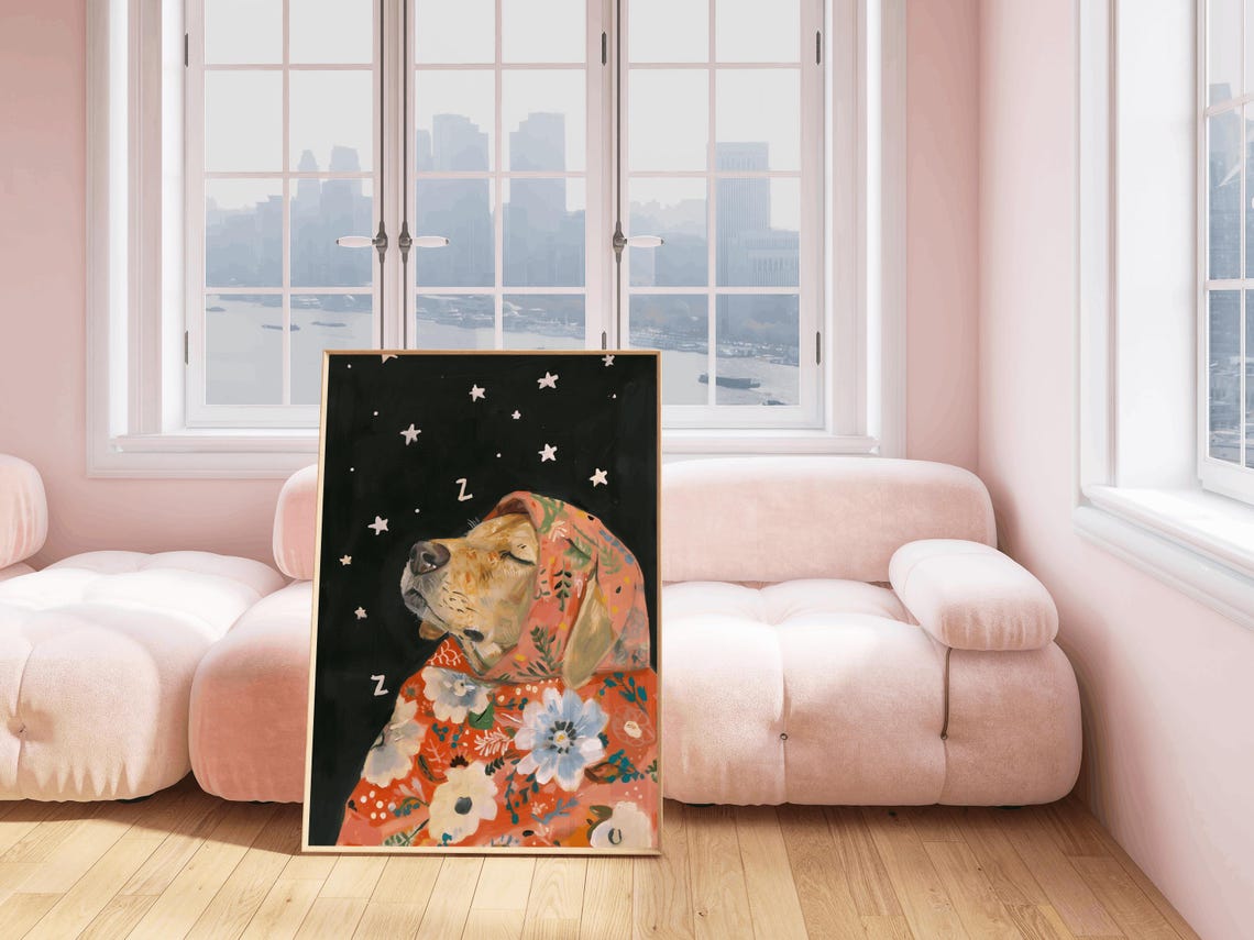 Sleeping Golden Retriever Floral Babushka Starry Night Poster - Image 4