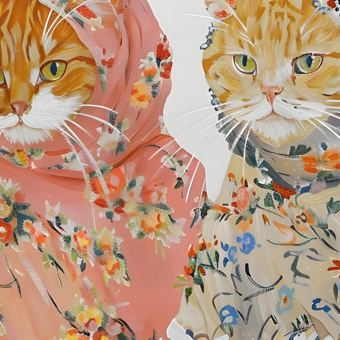 Babushka Ginger Cats Floral Cat Art Print - Image 2