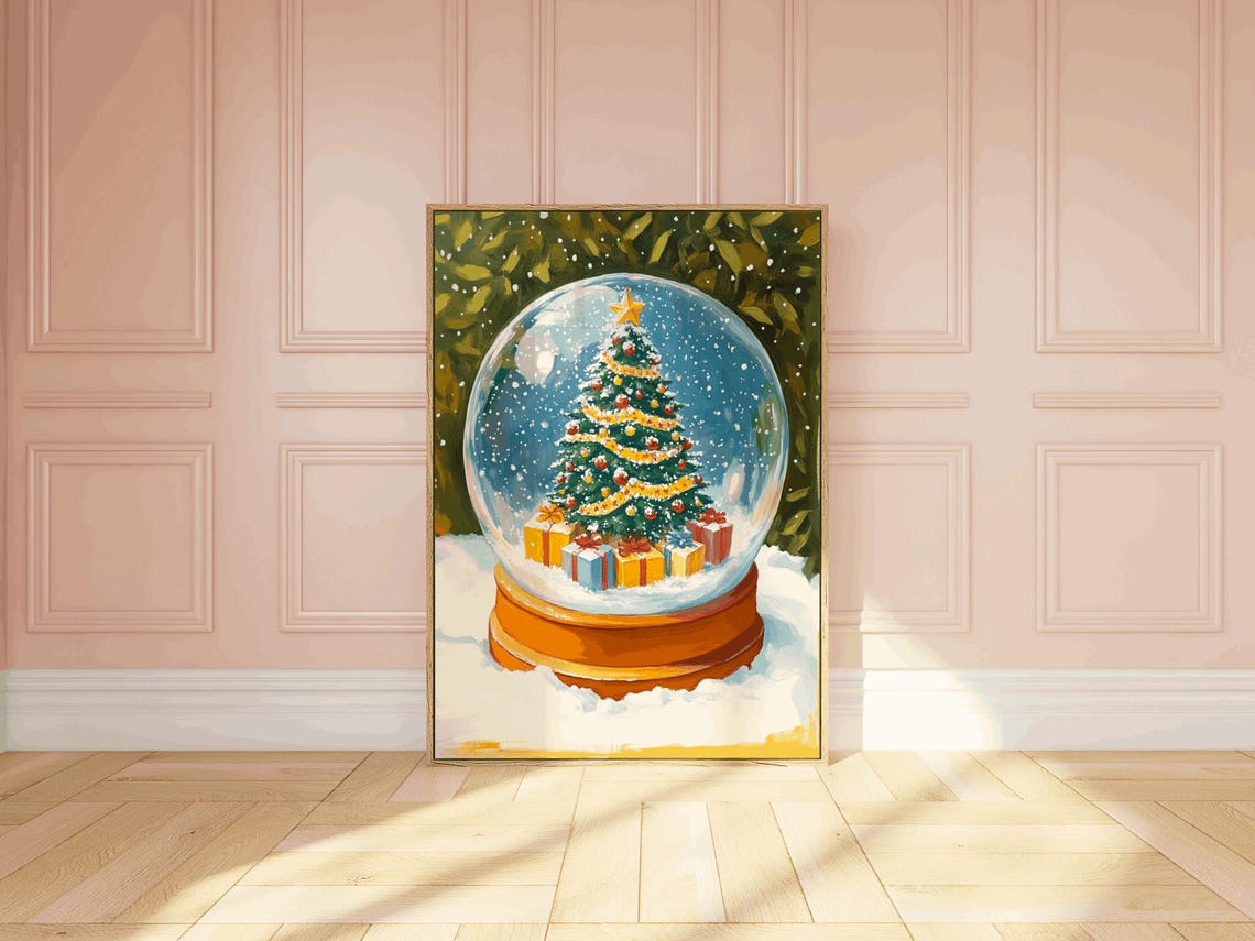 Christmas Tree Snow Globe Gifts Magical Winter Painting Poster