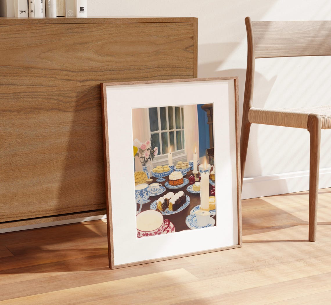 Chinoiserie Christmas Tea Table with Cakes and Candles Poster - Image 2