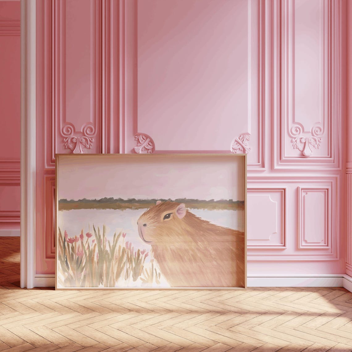 Cute Capybara Marsh Wetland Reeds Cottagecore Landscape Poster - Image 4