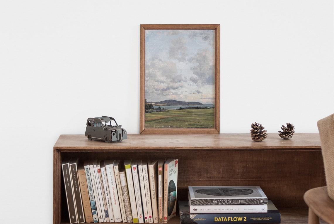 Vintage Meadow Landscape Painting Landscape Print Landscape Oil Painting Vintage French Country Wall Decor Neutral Art - Image 2