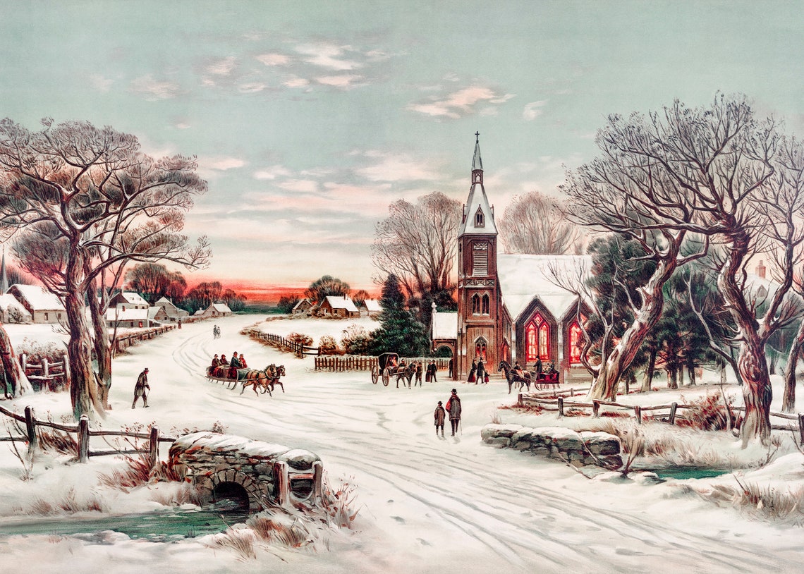 Christmas Village Vintage Retro Holiday Art Print - Image 2