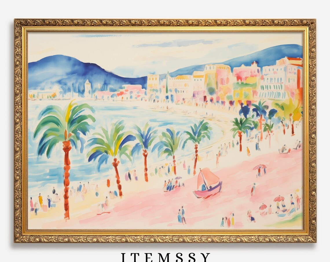 Matisse Inspired Riviera Beach Palms Waterfront Cityscape Art Poster