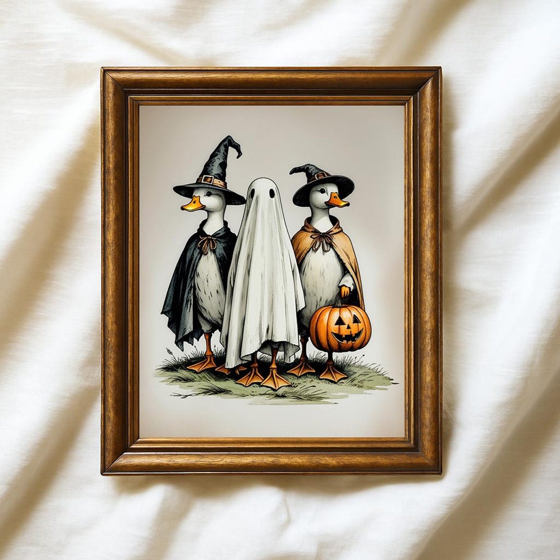Halloween Duck Wall Art Witch Ducks With Pumpkin Whimsical Holiday
