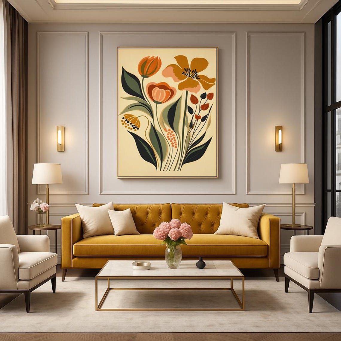 Orange and Yellow Tulips Bold Floral Modern Botanical Wall Art