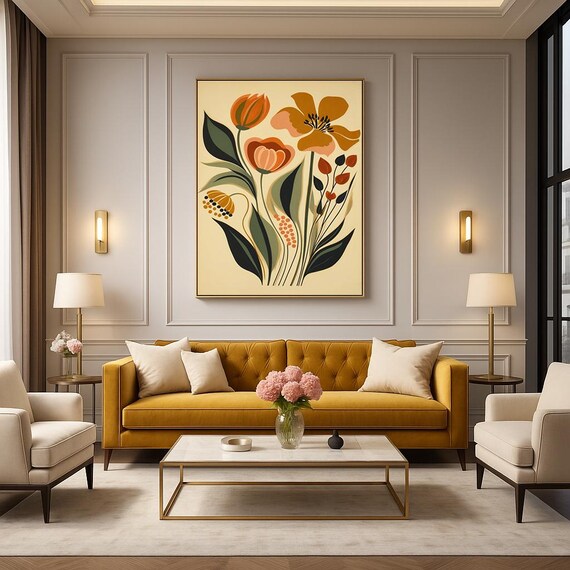 Orange and Yellow Tulips Bold Floral Modern Botanical Wall Art