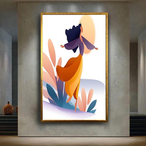 Colorful Joyful Woman Wall Art Print Modern Minimalist Feminine Poster With Nature Elements For Bright Home Decor And Gifts