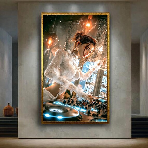 Stylish Female DJ Mixing At Nightclub Party Music Scene Poster