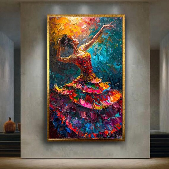 Colorful Flamenco Dancer Canvas Wall Art Vibrant Abstract Palette Knife Print Style Artwork For Modern And Artistic Home Decor