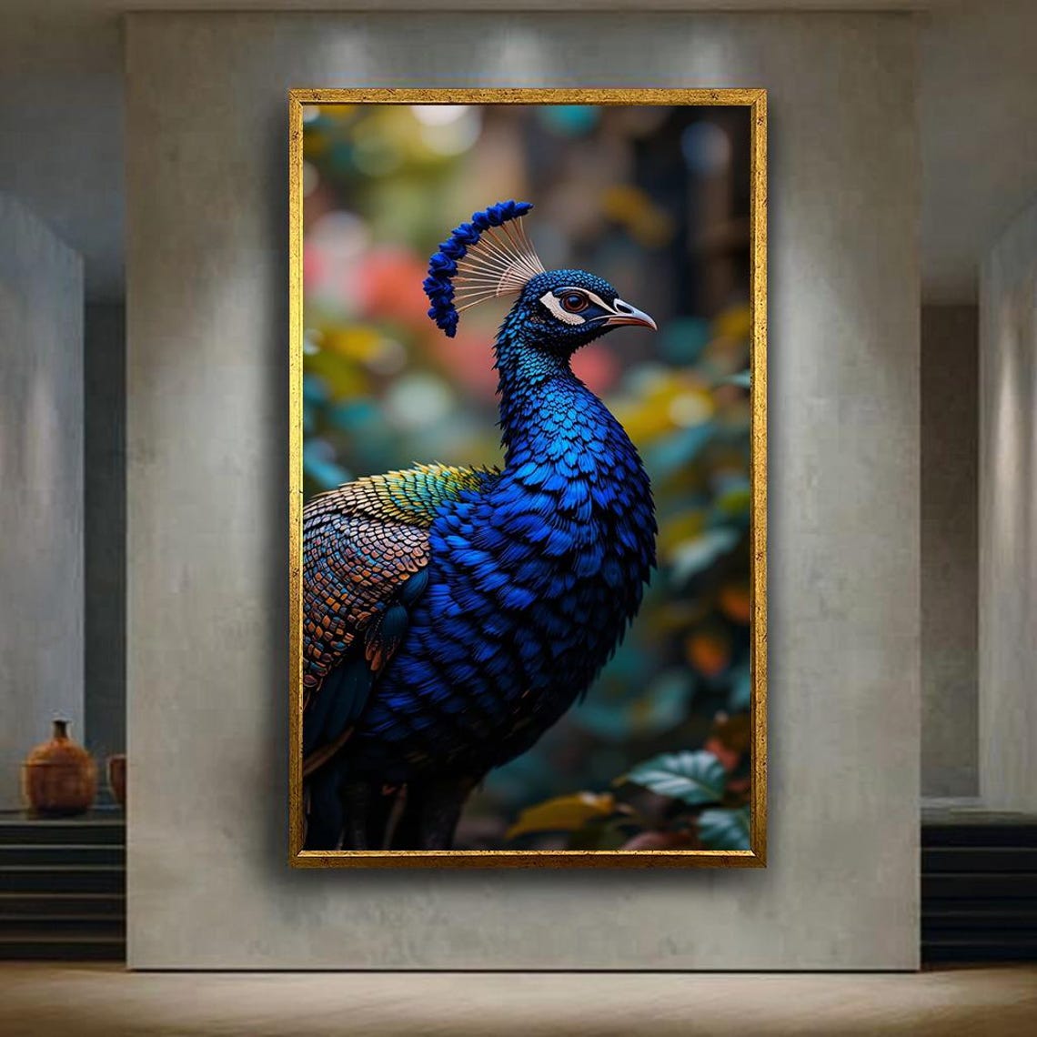 Vibrant Peacock Close Up Portrait Colorful Exotic Bird Nature Poster