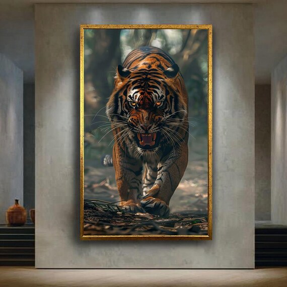 Angry Tiger Wall Art Jungle Canvas Print Fierce Wildlife Animal Poster For Bold Nature Decor Or Themed