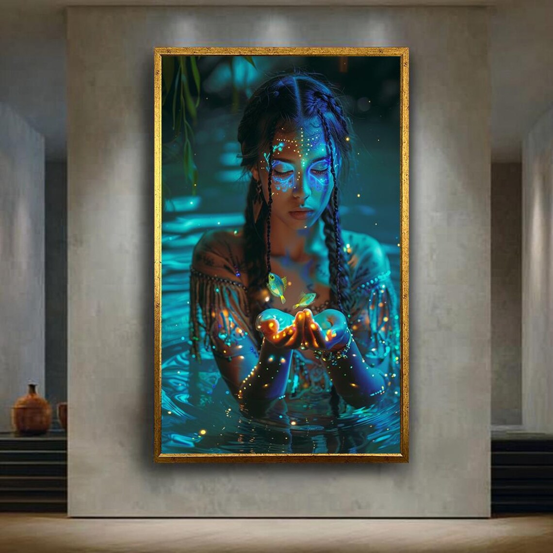 Mystical Girl With Glowing Fish Bioluminescent Fantasy Poster