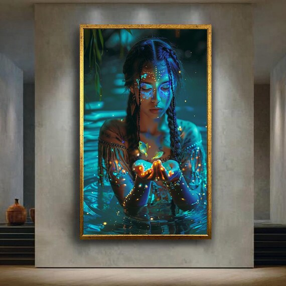 Mystical Girl With Glowing Fish Bioluminescent Fantasy Poster