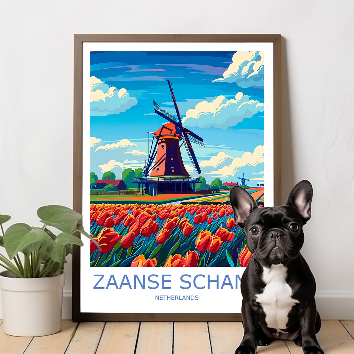 Zaanse Schans Windmill Red Tulip Fields Dutch Scene Travel Poster - Image 2